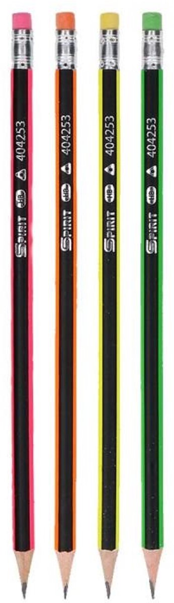 Houten potlood set van 36 stuks met "Neon" Gum - Potlood met voorgeslepen punt