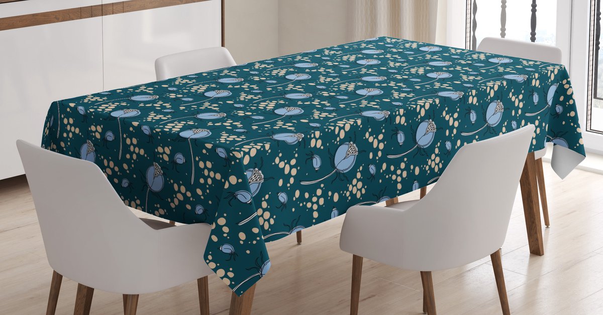 ABAKUHAUS Botanische tafelkleed – 140 x 200 cm – Teal Sky Blue, satijnlook
