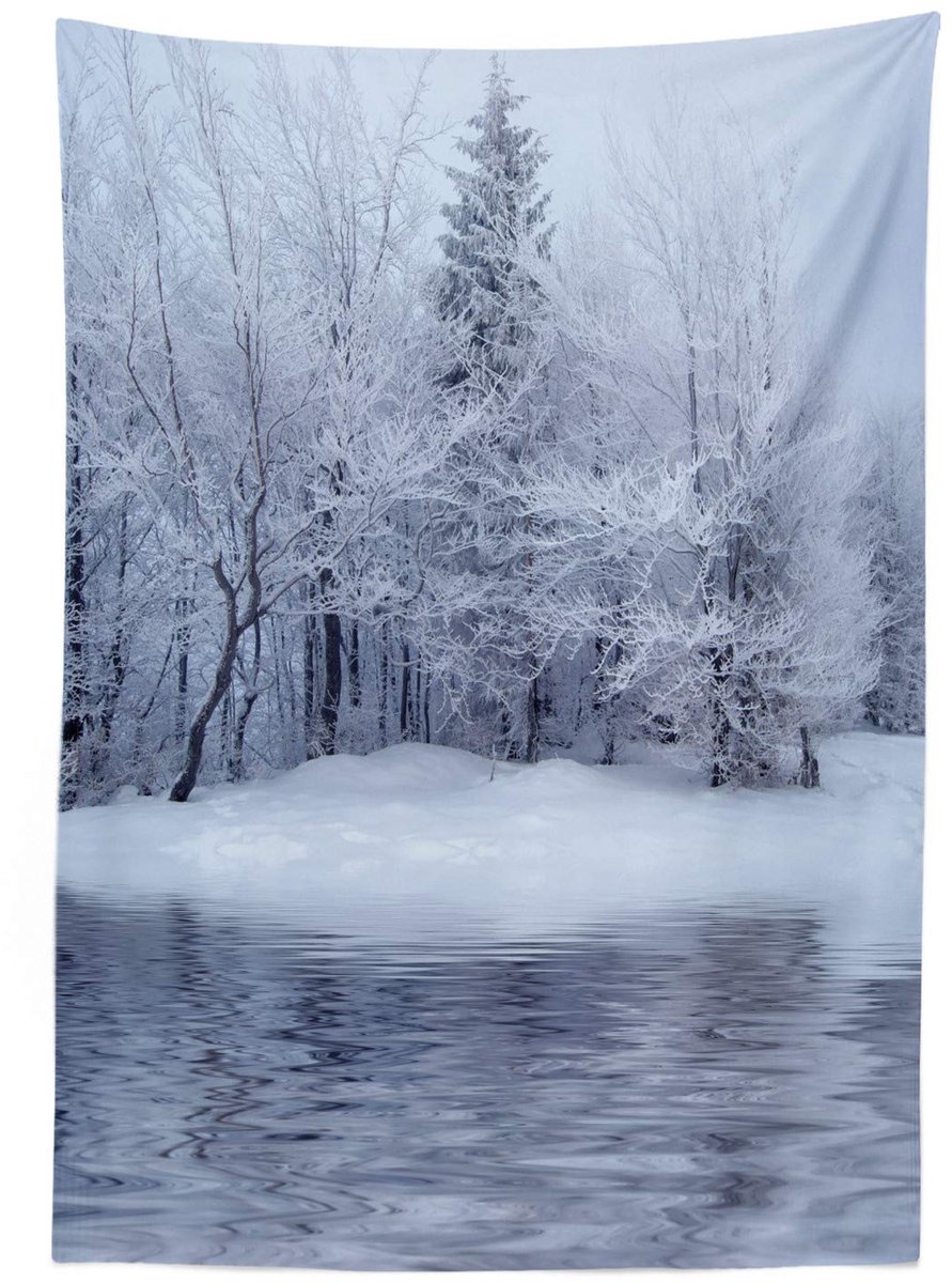 ABAKUHAUS Tafelkleed 140x240 – Winter Blizzard Woud, Wit, Wasbaar