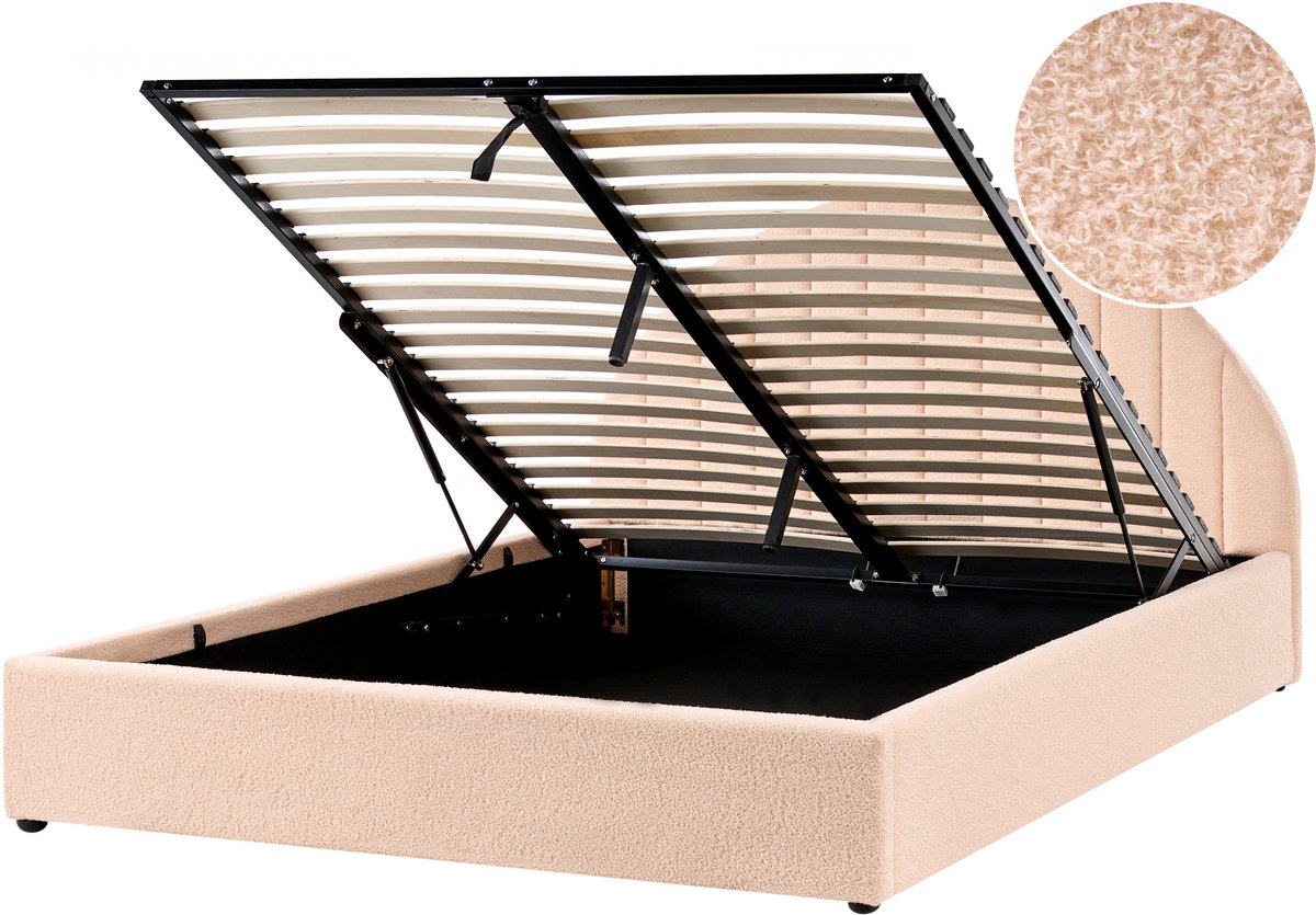 BELIANI CHADENET - Bed met opbergruimte - Perzikroze - 160 x 200 cm - Bouclé