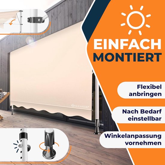 Privacyscherm Voor Balkon 65 x 150 cm Weerbestendige Uv-Bescherming Privacyscherm Hek Schaduwnetafdekking Geen Boren, met Touw en Oogjes Voor Tuin, Hek, Terras, Veranda, Creme Kleur