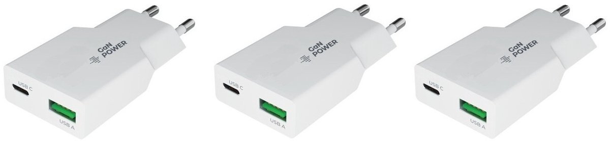 3 stuks OneOne 36W snellader met 2 poorten. USB C en USB A. Platte GAN Quick Charge lader. PD PPS oplader adapter past op Apple iPhone XR, iPhone XS, iPhone XS Max, iPhone 10, iPhone 11, 11 Pro, 11Pro Max