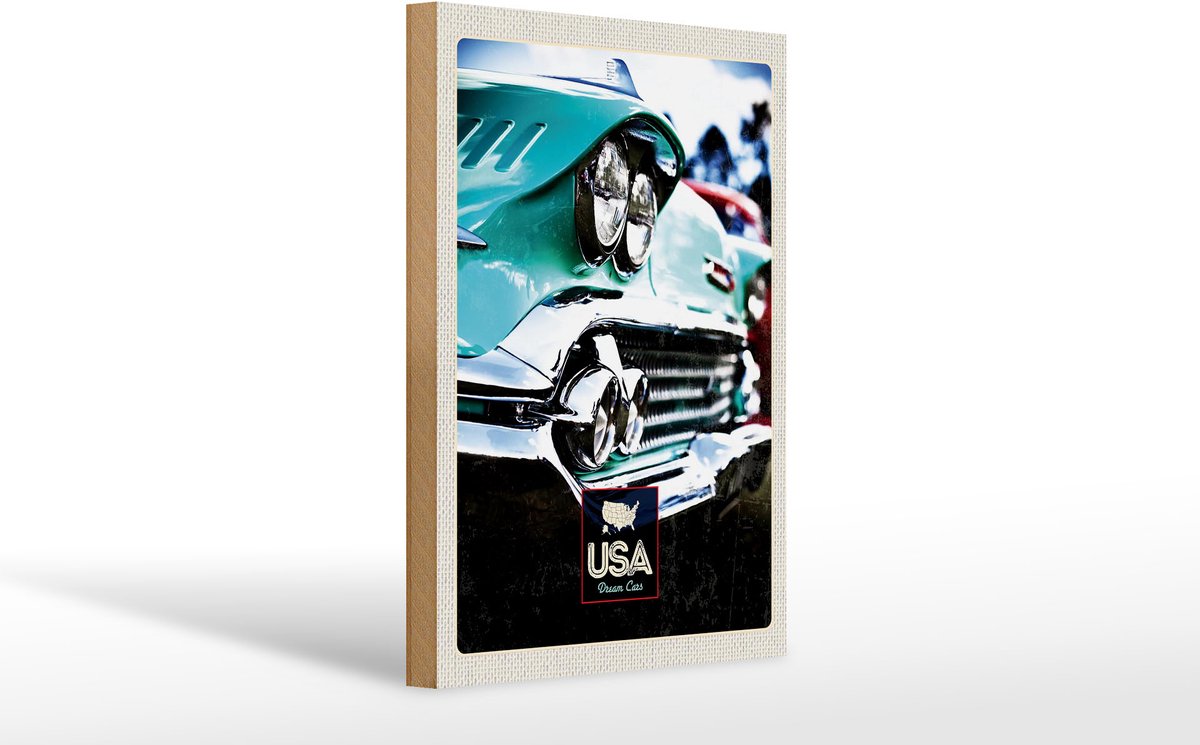 Holzschild Reise 20x30cm Amerika Oldtimer Amerika grün