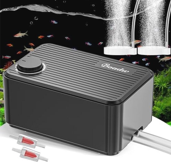 FEDOUR 2-uitgangen aquarium elektrische luchtpomp, 3 W instelbare aquariumluchtpomp, stille zuurstofpomp aquarium met accessoires voor 30-300 l vistank