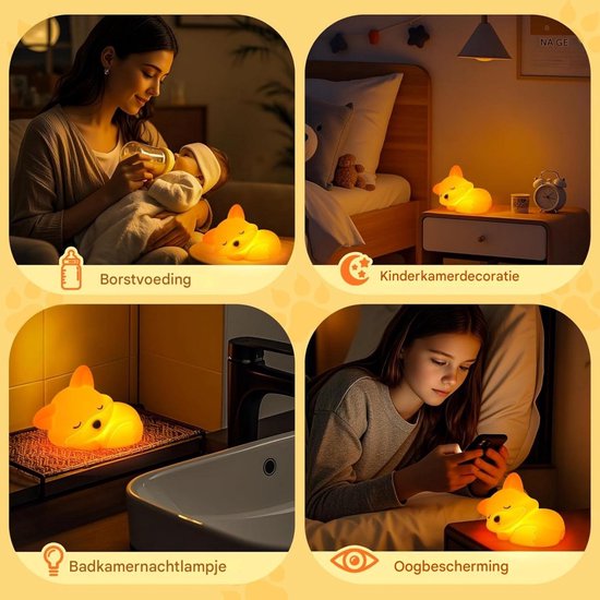 Vitdipy - LED Fox Nachtlampje - Bedlampje - Kinderkamer & Slaapkamer - Oplaadbaar - Touchbediening - Dimbaar Nachtlampjes - Voor Kinderen, Baby & Volwassenen van Merkloos — afbeelding 2