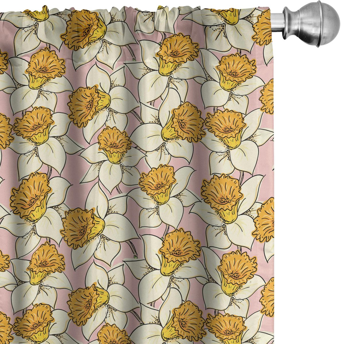 ABAKUHAUS Gordijnen – Flourish Natuur – 2x75x175 cm – Crème Geel Roze Creme
