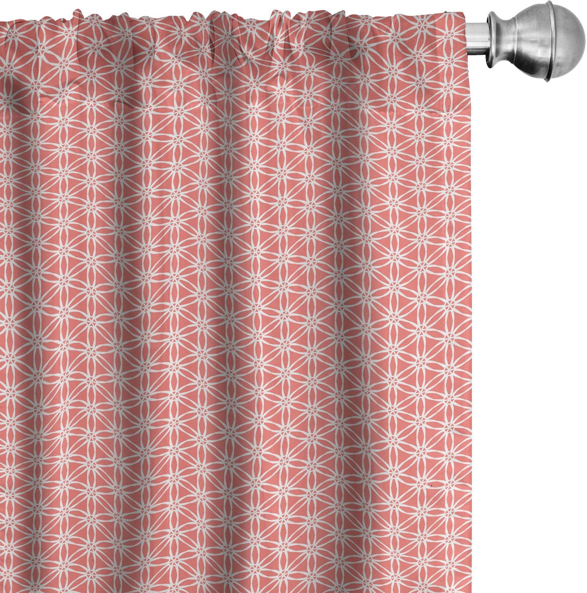 ABAKUHAUS koraalkleurige gordijnen – 2x75x175 cm – damast, zonnebloemprint, koraalwit