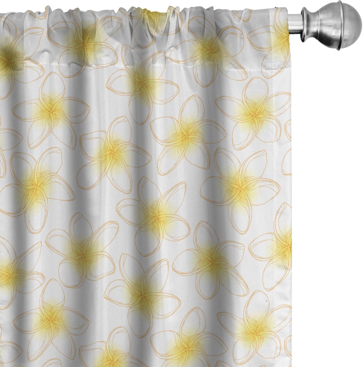 ABAKUHAUS Gordijnen – Frangipani-bloemen – 2x75x225 cm – microvezel – Geel/Off-White