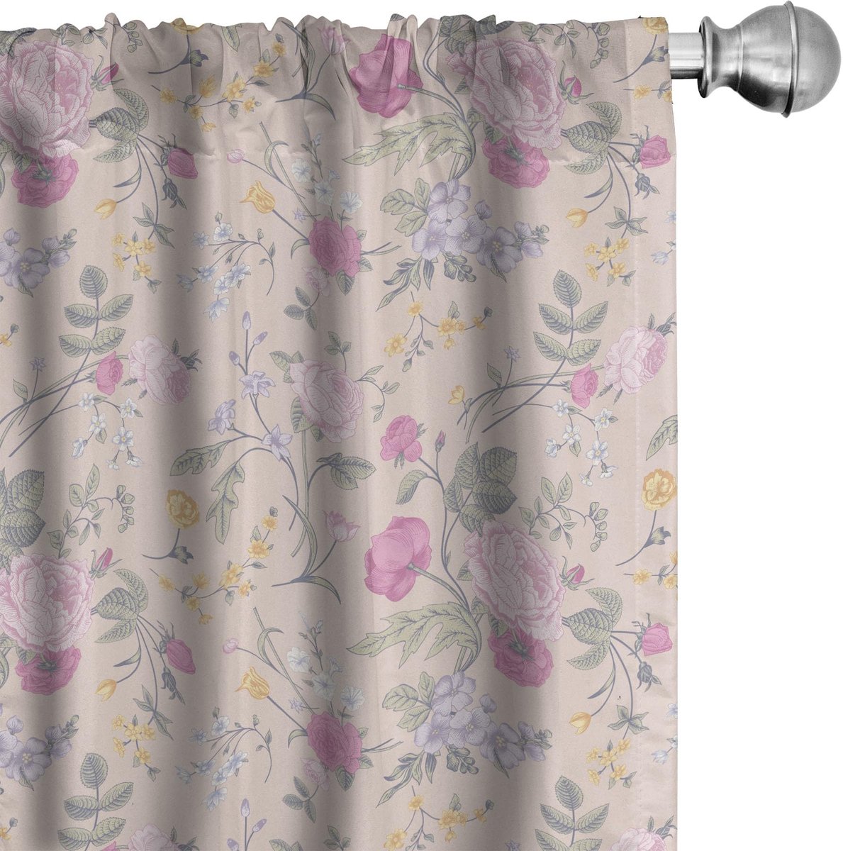 ABAKUHAUS Bloemen Gordijnen – 2x75x175 cm – Microvezel – Halfdonker pale eggshell