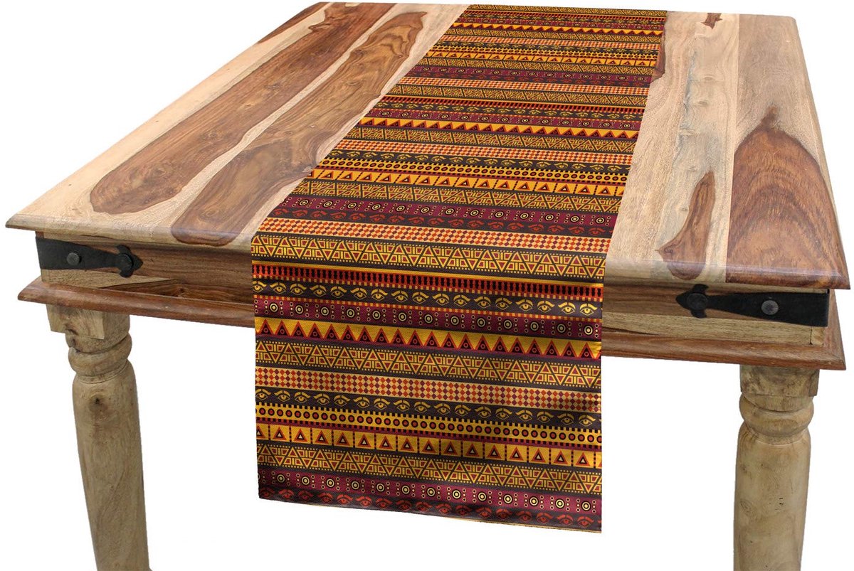 ABAKUHAUS Afrikaanse tafelrunner – 40x180 cm – Multi Mosterd/Bruin, machinewasbaar