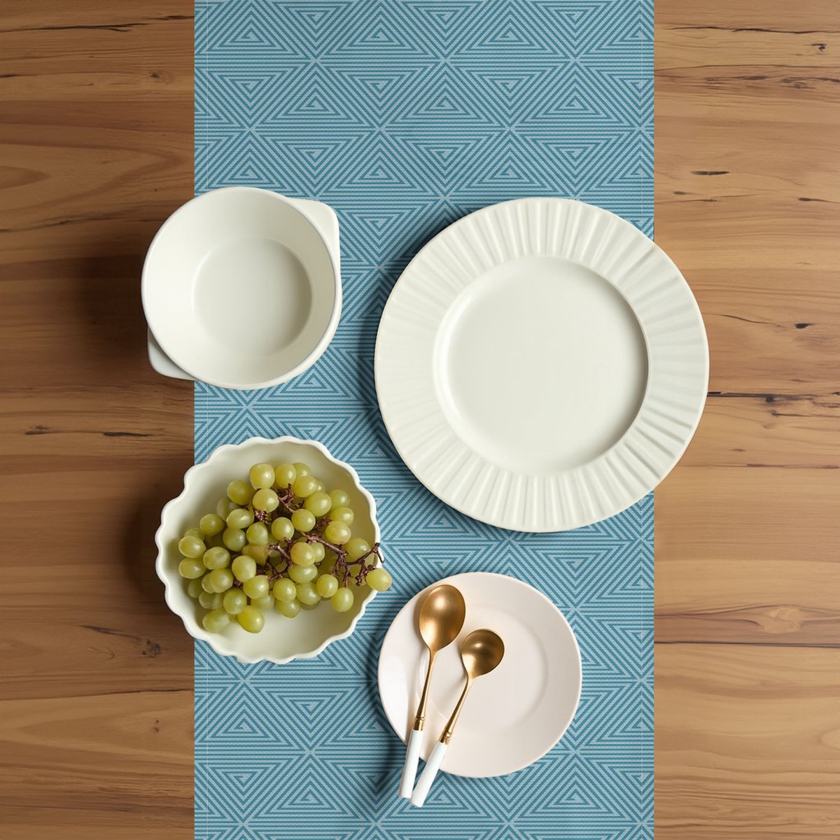 ABAKUHAUS Geometrische Tafelloper – 40x180 cm – Polyester, Lichtblauw