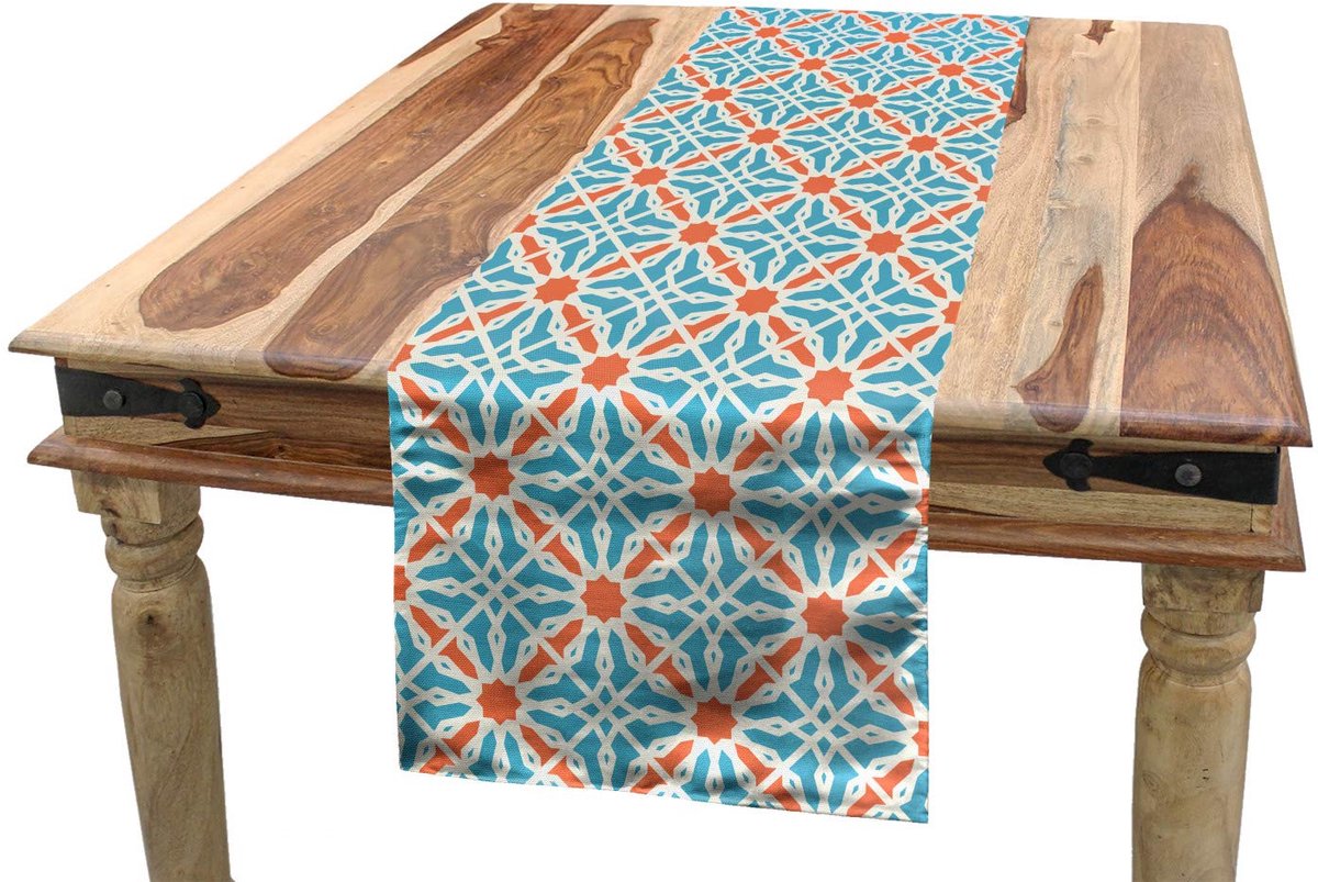 ABAKUHAUS – Oosterse tafelloper 40x180 cm – rasterpatroon, roestblauw