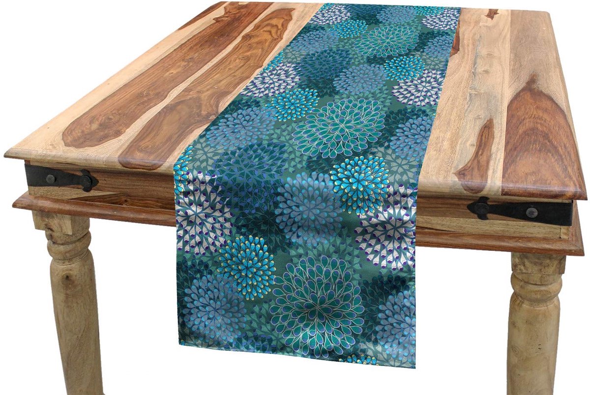 ABAKUHAUS Tafelrunner – Bloemenontwerp – petrolblauw teal – 40x300 cm