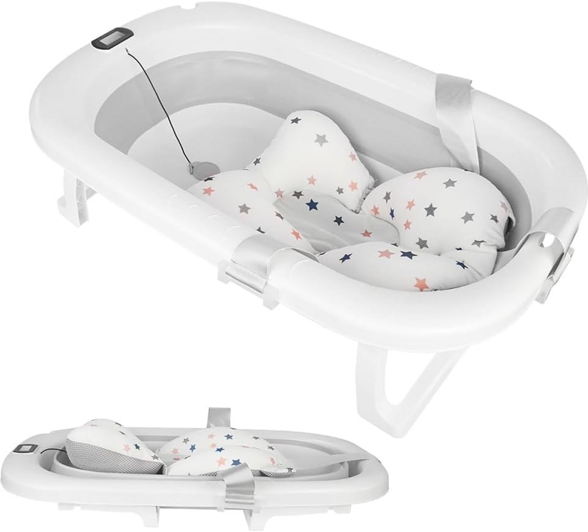Opvouwbaar Babybad met Thermometer en Badkussen - Compact en Draagbaar (80 x 50 x 23 cm)