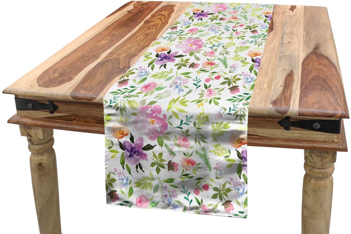 ABAKUHAUS Aquarel Tafelloper – Bloemig 40 x 180 cm – Veelkleurig