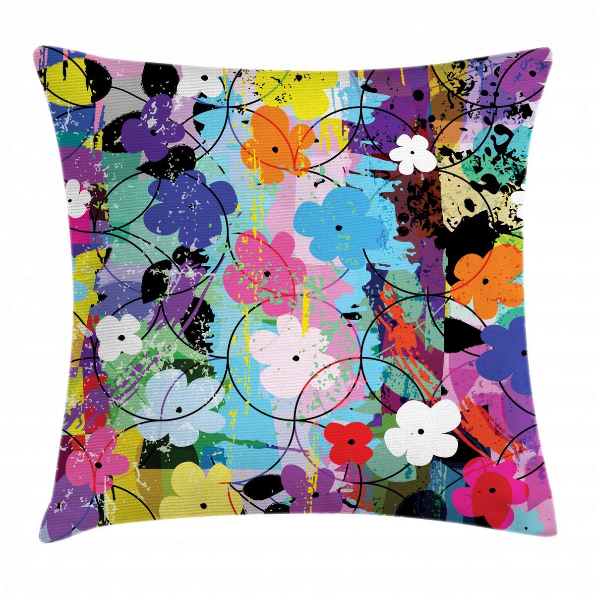 ABAKUHAUS kussenhoes – veelkleurige bloemenprint – magenta aqua 60x60 cm