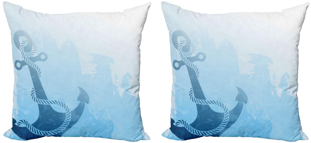 ABAKUHAUS Nautische kussenhoes – 2x50x50 cm – Dubbelzijdige print – Lichtblauw Hellblau