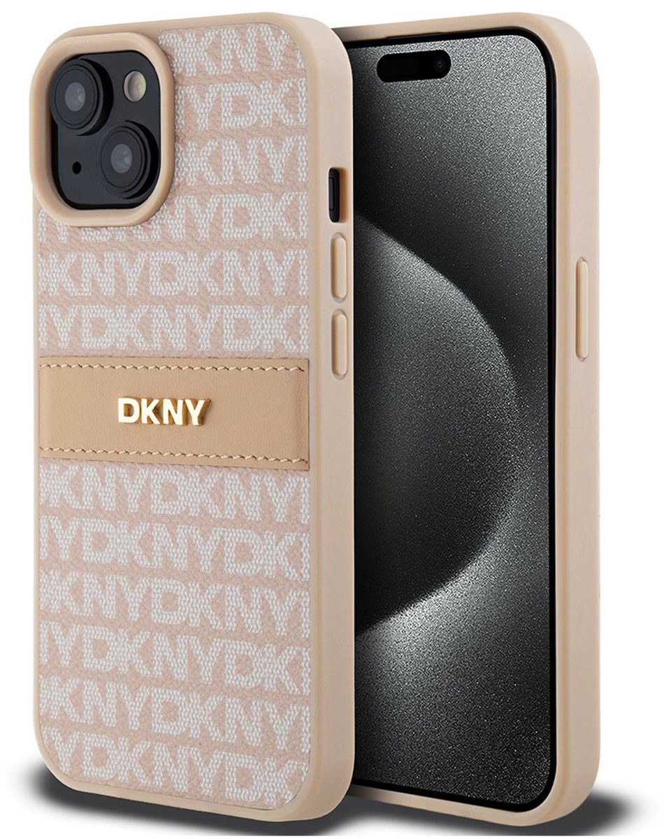 DKNY Textured Tonal Stripe Back Case - Geschikt voor Apple iPhone 15 (6.1") - Roze