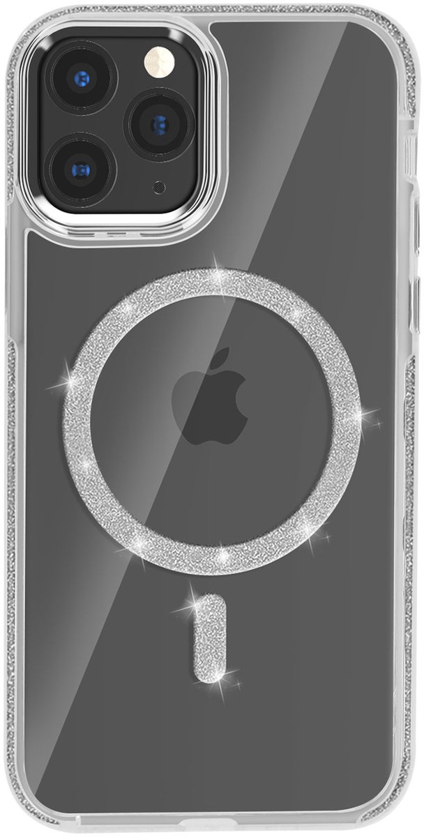 Avizar MagSafe hoesje Geschikt voor Apple iPhone 11 Pro Max Siliconen glitter, Zilveren