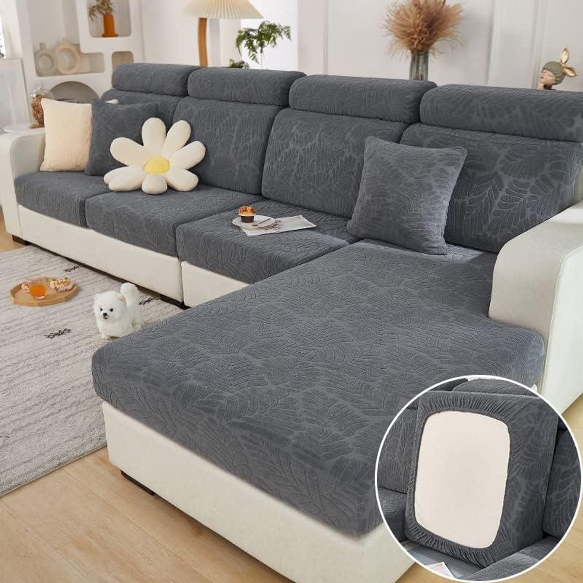 Allecta - Universele Elastische Stretch Bankovertrek voor L-vormige Chaise Longue - Antislip Meubelbescherming