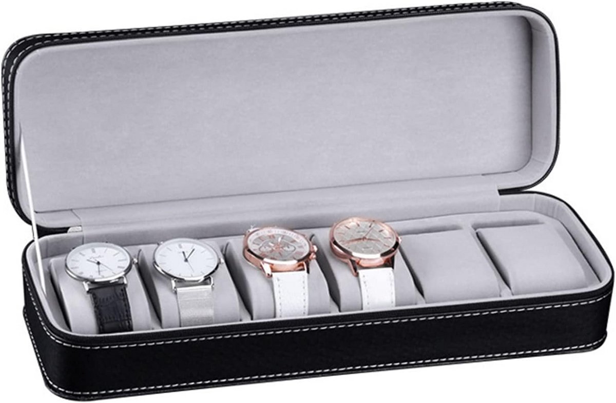 Horlogedoos met 6 Sleuven - Organiser voor Sieraden en Horloges in Zwart
