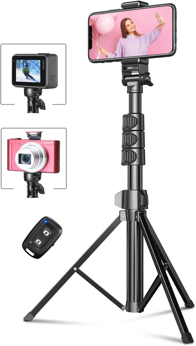 56 Inch Uitschuifbare Selfiestick en Statief - Monopod met Bluetooth voor Camera's en Video-opnames