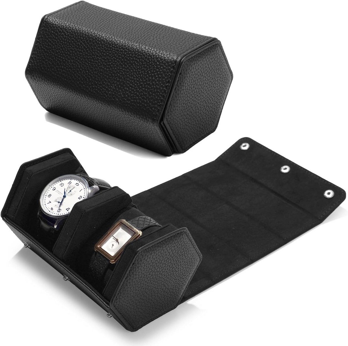 Heren Horlogekoffer van Synthetisch Leer met 2 Compartimenten - Luxe Bewaaroplossing voor Horloges