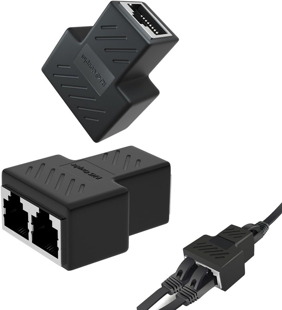 2x RJ45 LAN Splitter Adapter - 1 naar 2 Gelijktijdige Netwerkverdeler voor Cat5 t/m Cat8
