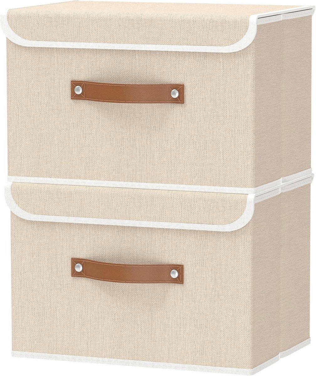 Stoffen Opbergdozen met Deksels - 2-Pack, Opvouwbare Organizers voor Kasten