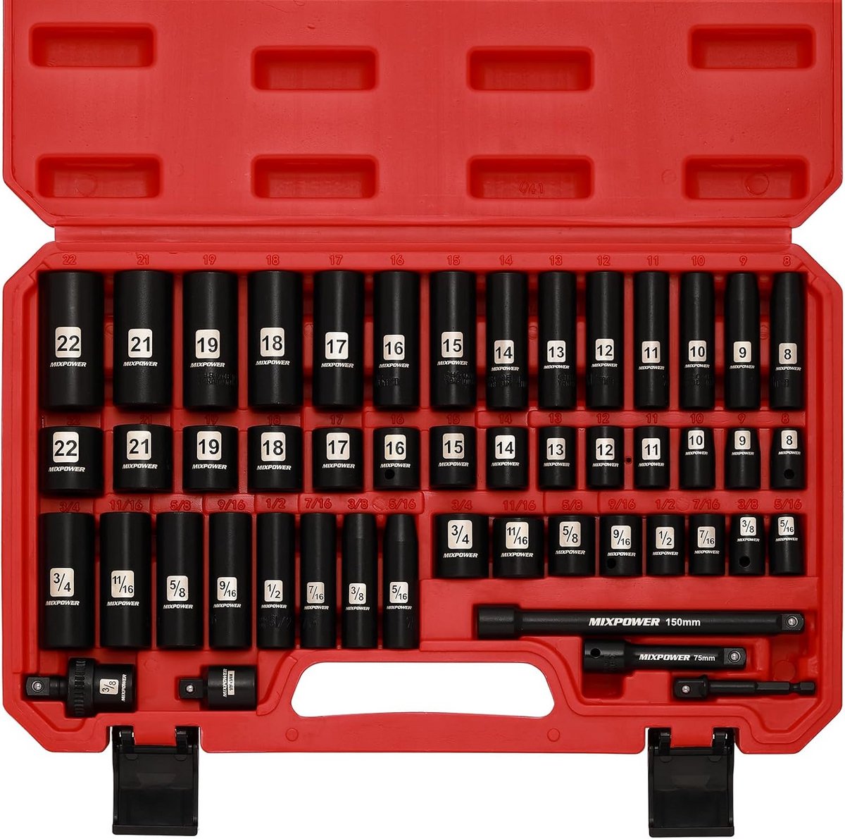 48-delige Diepe & Standaard 3/8" Doppenset (SAE & Metrisch) - 6-Punts Slagdopsleutels