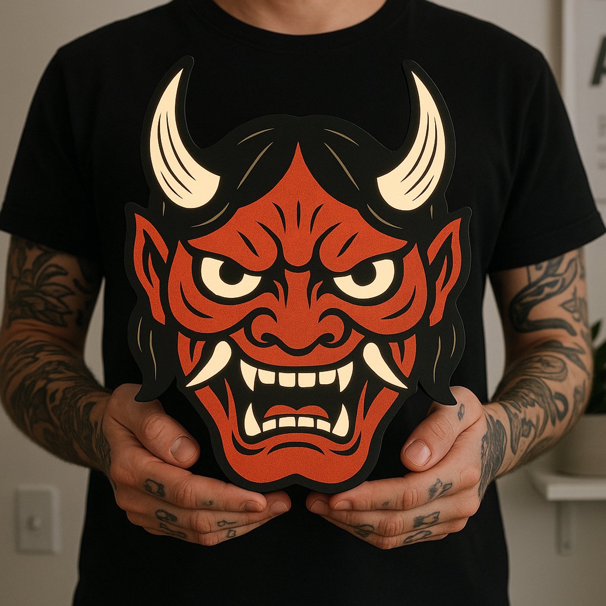 Tattoo Lightbox Hannya Masker LED – Stoere Wanddecoratie & Cadeau voor Tattoo Lover | Lees