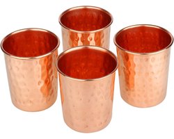 Set van 4 Gehamerde Drinkglazen van Zuiver Koper - Ayurveda Waterbekers
