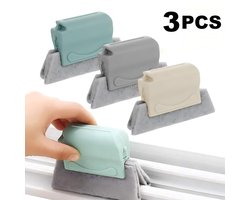 3-delige raamborstelset-Reinigingsborstel met spons-multifunctionele handborstel voor de keuken- schoonmaakgereedschap voor badkamer en keuken-Borstel voor het reinigen van kieren en groeven tussen ramen en deuren (grijs ,Blauw, beige)