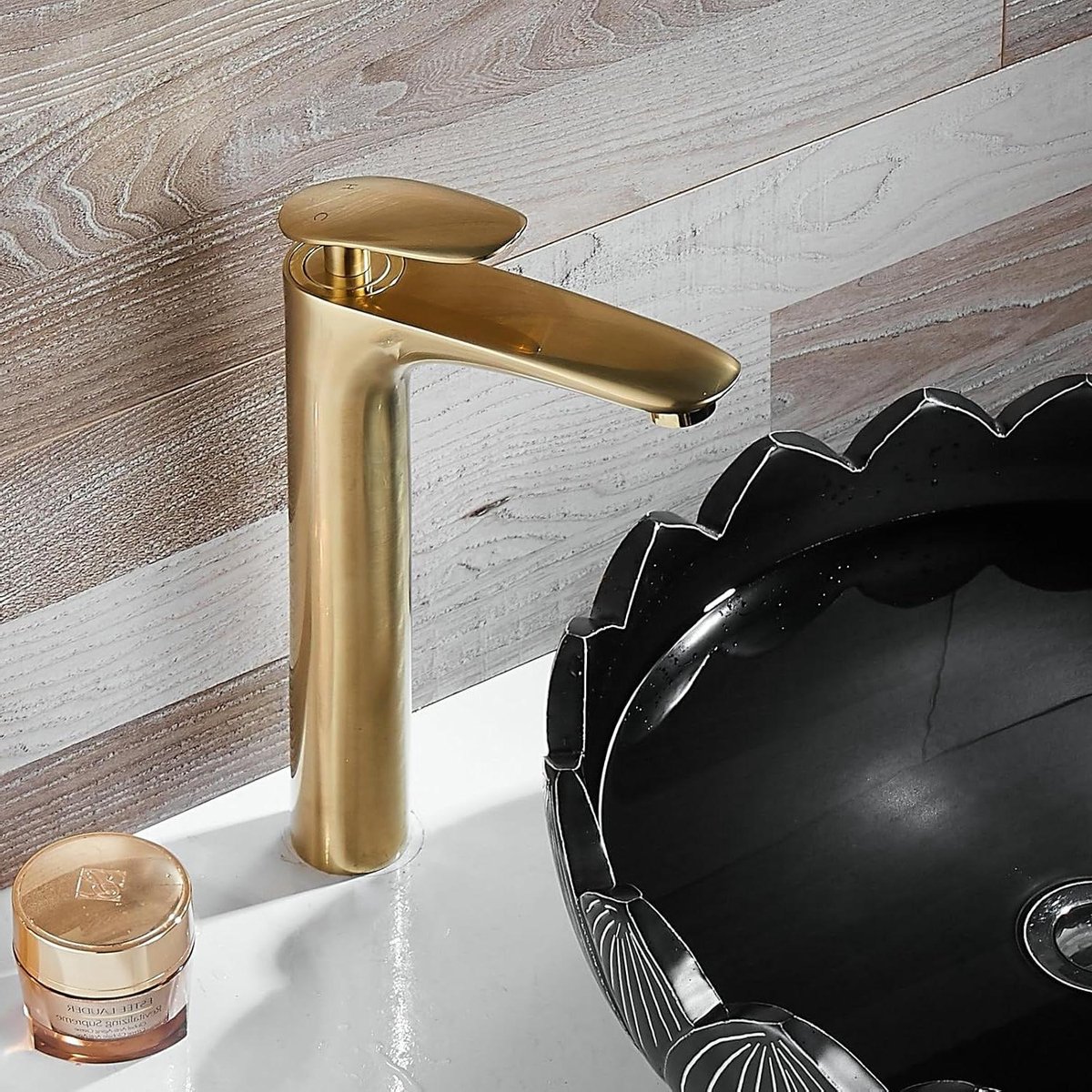 Badkamer Wastafel Tap Mixer in Goud Geborsteld - Enkele Hendel met Fittingen - Hoge Uitloop - Modern Design