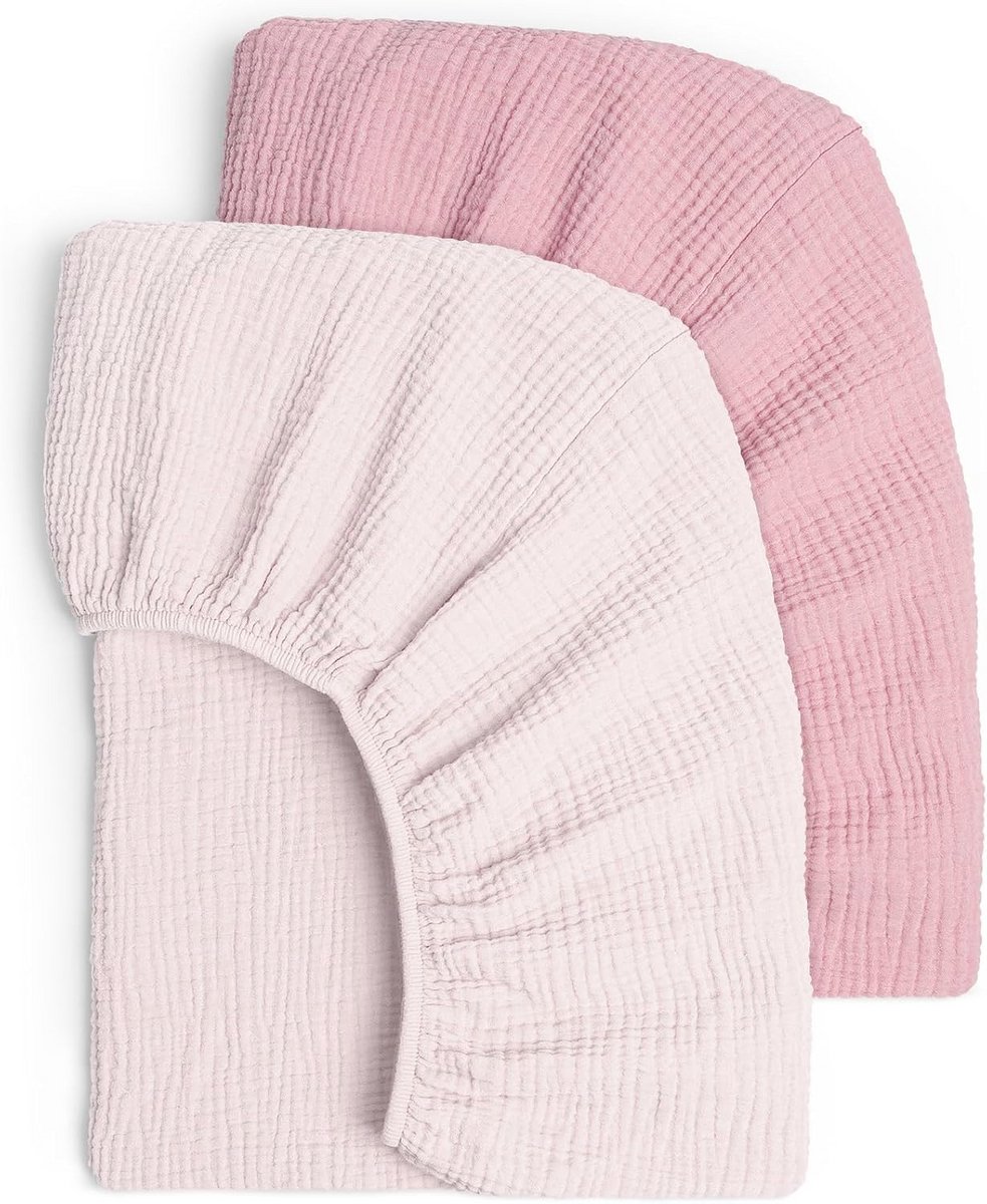 Set van 2 mousseline-katoenen hoeslakens voor babybed en kinderbed - 60 x 120 cm / 70 x 140 cm