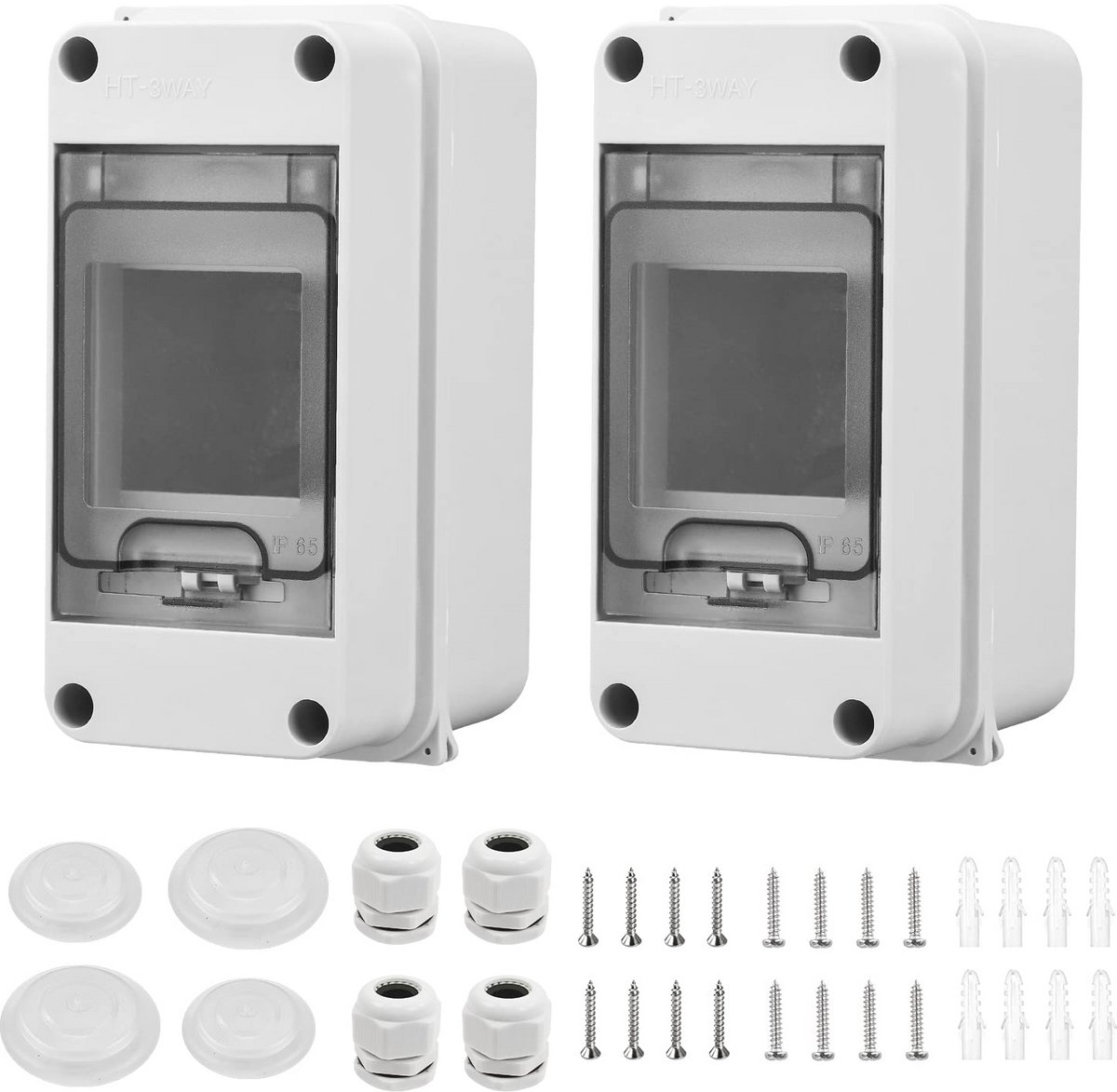 Zekeringkast Opbouw voor Buiten - 2 Stuks, IP65 Waterdicht, 3 Modules, 4 Aansluitingen