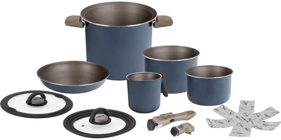 Brunner Torralta Ø 22 - pannenset Ø 22cm - 9 delig - PFOA Vrij - Antiaanbak - Geschikt voor keramisch, gas, inductie, elektrisch en radiant ring
