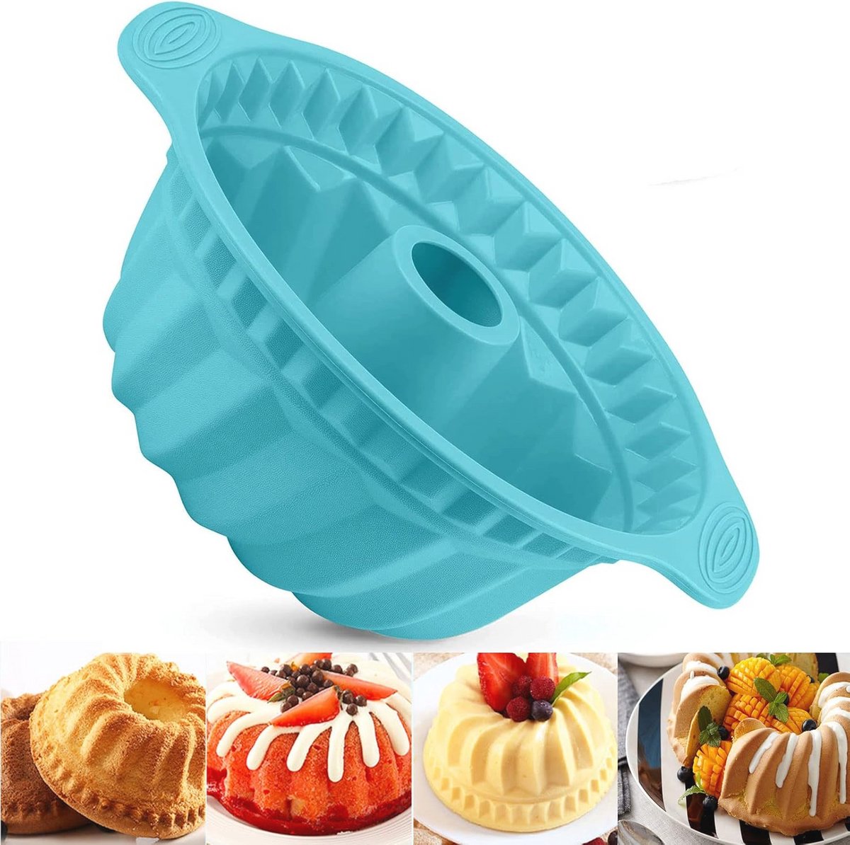 Siliconen cakevorm met antislip handgrepen - 29 cm ronde bakvorm