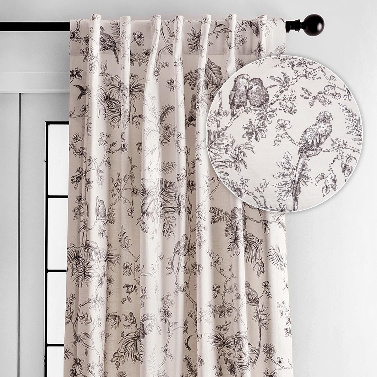 Unyqoos Elegante katoenen gordijnen met lichtfiltering en klassiek design 15 - Grijs - Jouy Paradise