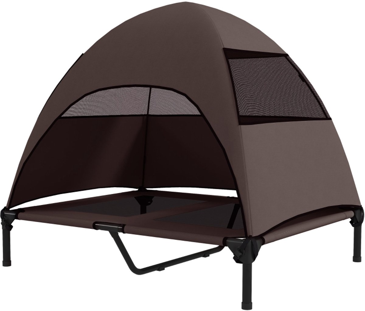 Hondenbed Outdoor met Dak - 91x76x90 cm - Verhoogd Bed voor Grote Honden - Koffie