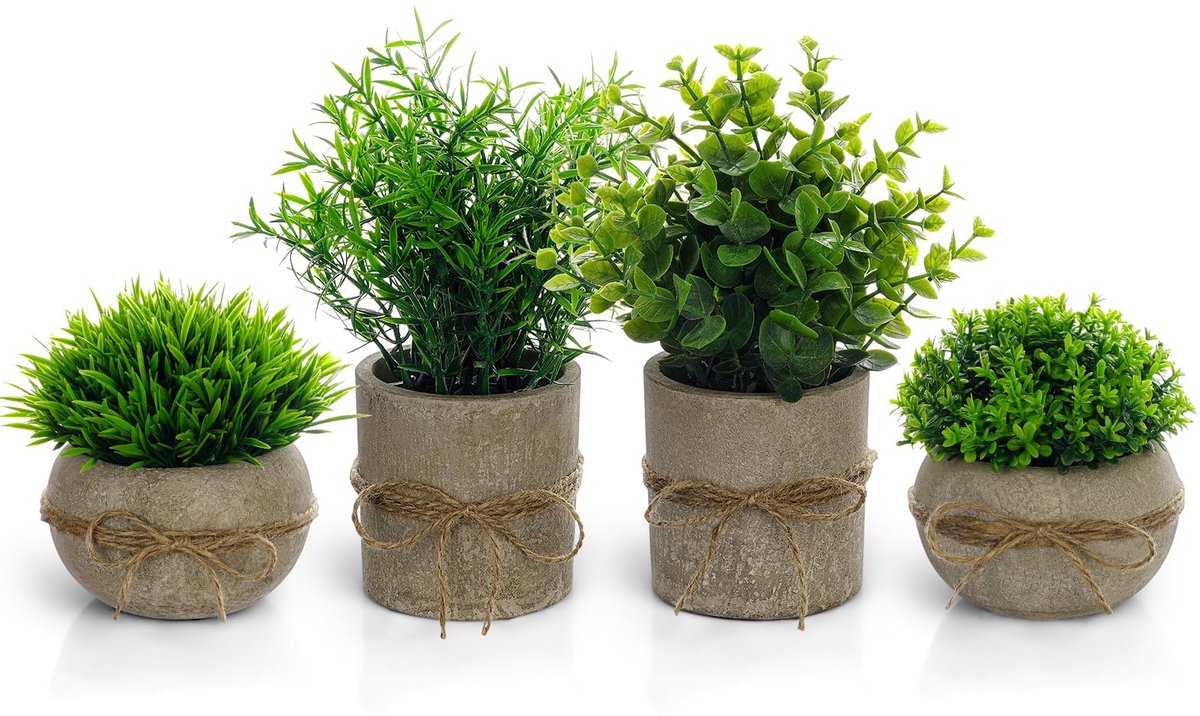 Unyqoos Set van vier realistische kunstplanten in pot voor stijlvolle binnenhuisdecoratie Groen