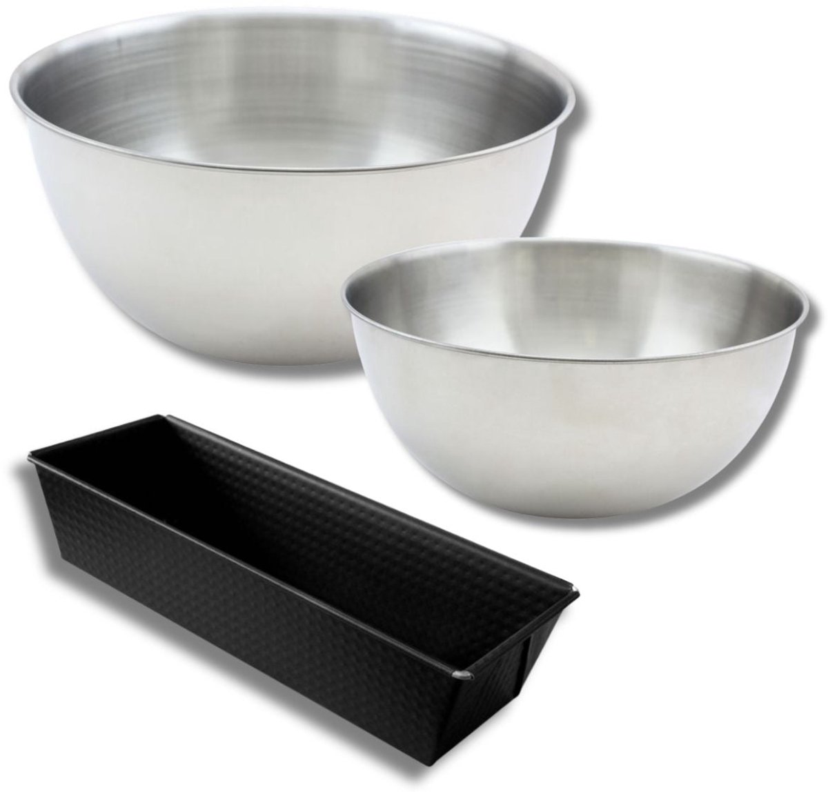Set met 1 Cakevorm 25,5cm, 1 spatel Zenker en 2 mengkommen van roestvrij staal Fackelmann