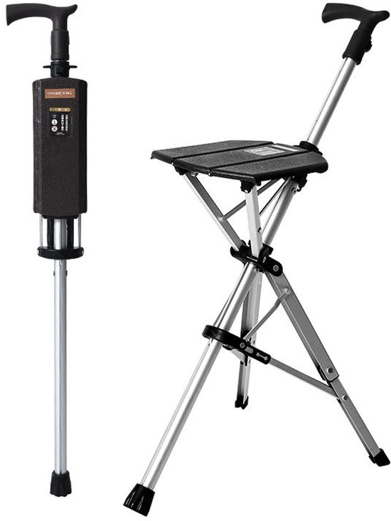 Novendo Goods – 2-in-1 Wandelstok met opklapbare zitting - In hoogte verstelbare wandelstokkruk voor senioren - Lichtgewicht aluminium mobiliteitshulpmiddel met one-touch open/dicht