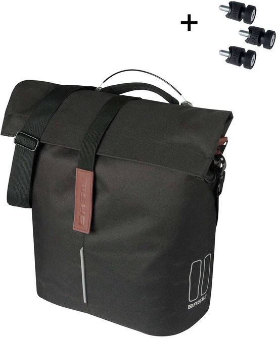 Basil City - Fiets Shopper MIK Studs - 14-16L - Zwart - Waterafstotend - Reflectiedetails