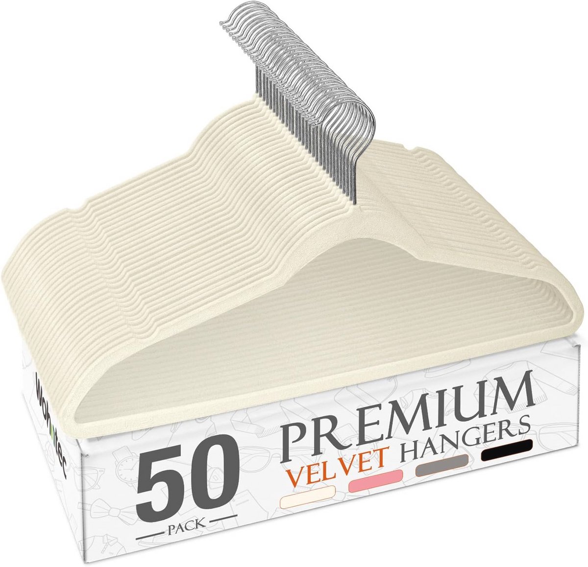 Ruimtebesparende fluwelen kleerhangers - 50 stuks met antislip en 360° draaibare haken