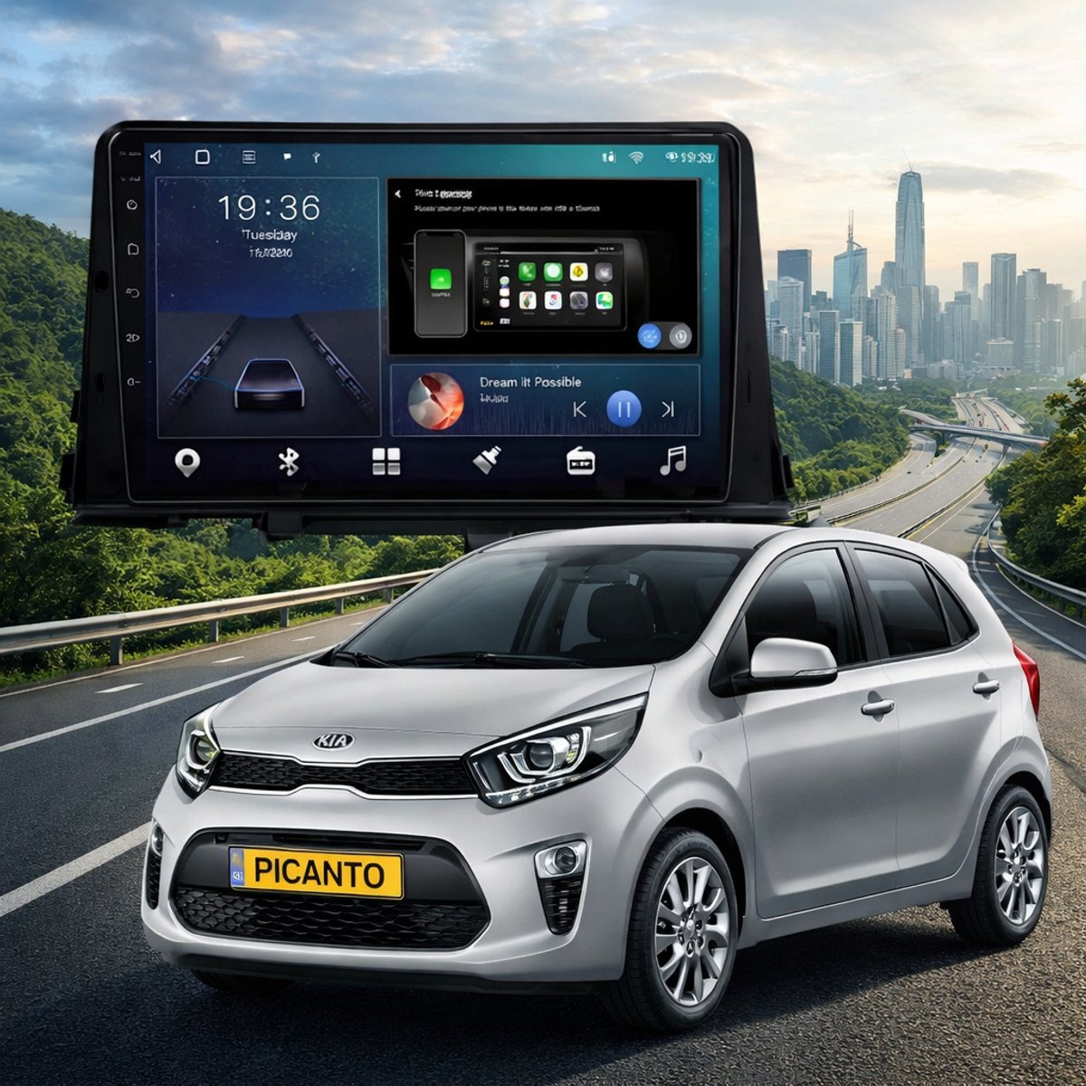 ADIVOX 9 inch T4 geschikt voor Kia Picanto 2017-2022 Android 15 CarPlay/Android Auto/Wifi/DSP/NAV/5G/QLED/DAB+