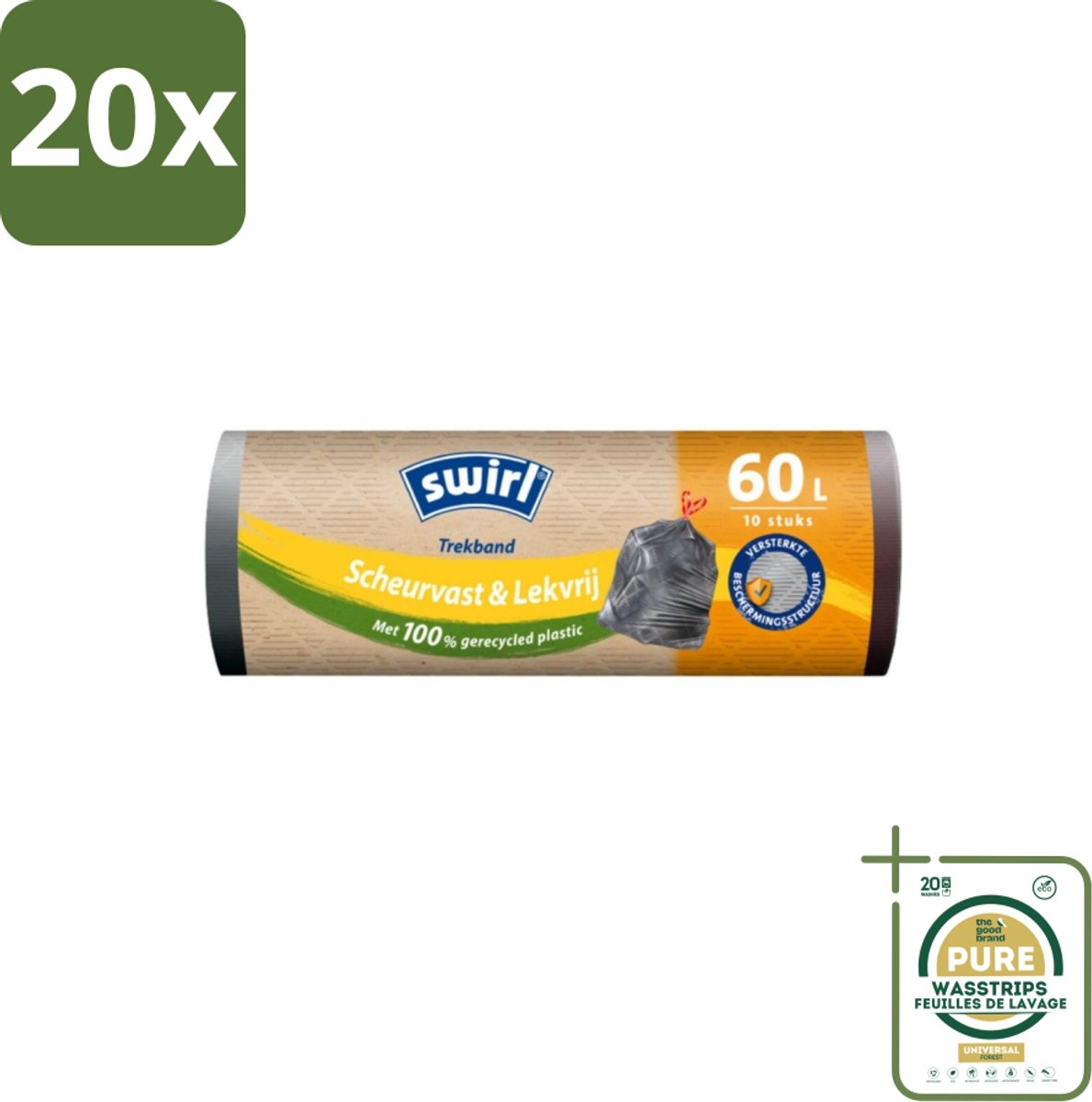 20 x Swirl – Vuilniszakken – 60 L – Trekband – 10 zakken - Grootverpakking - Koffie - Koffiezetapparaat - Koffiezetapparaat