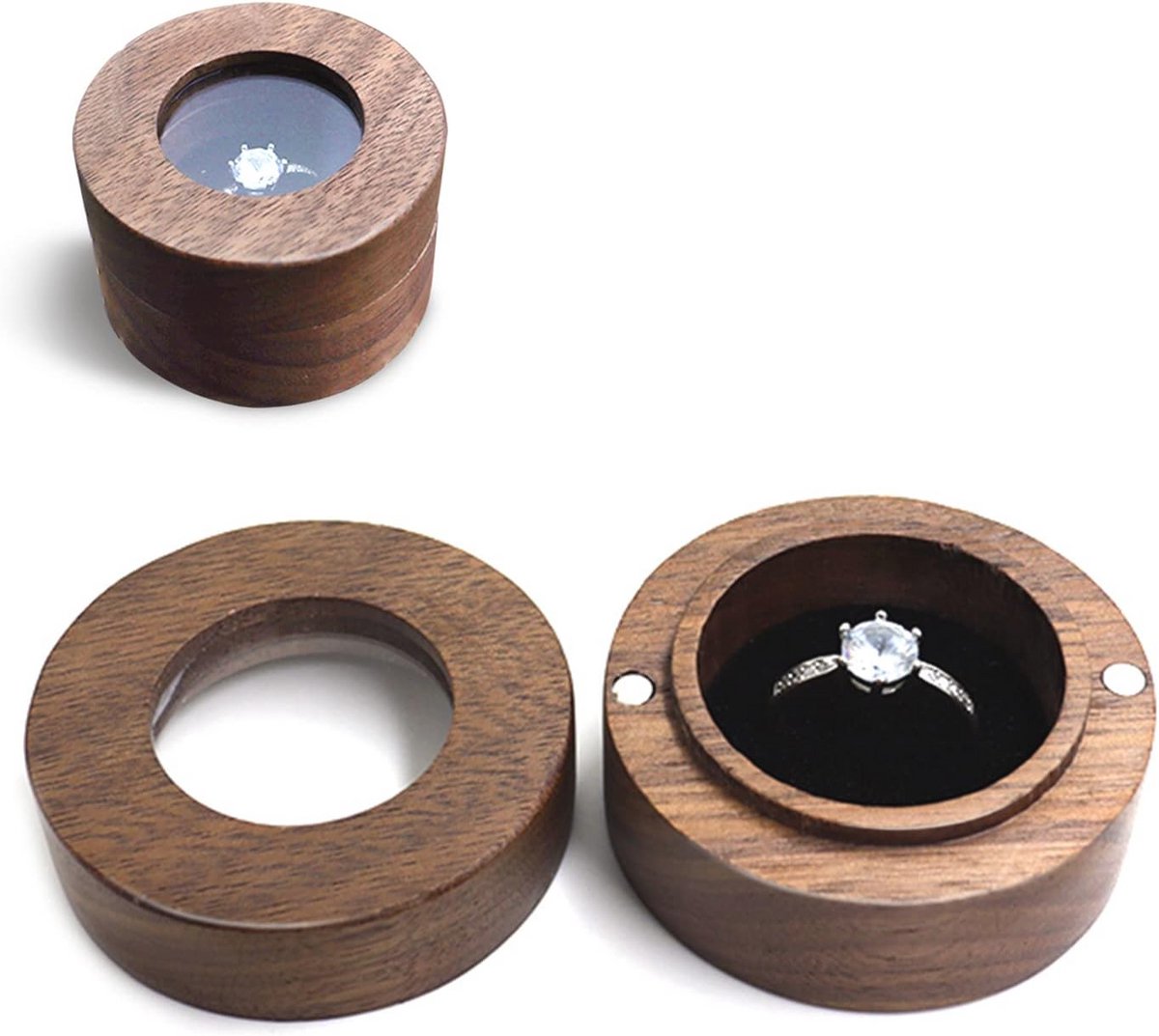 Houten Ringendoos met Fluwelen Interieur voor Sieraden, Eenvoudige Presentatiedoos voor Trouwen of Verloving