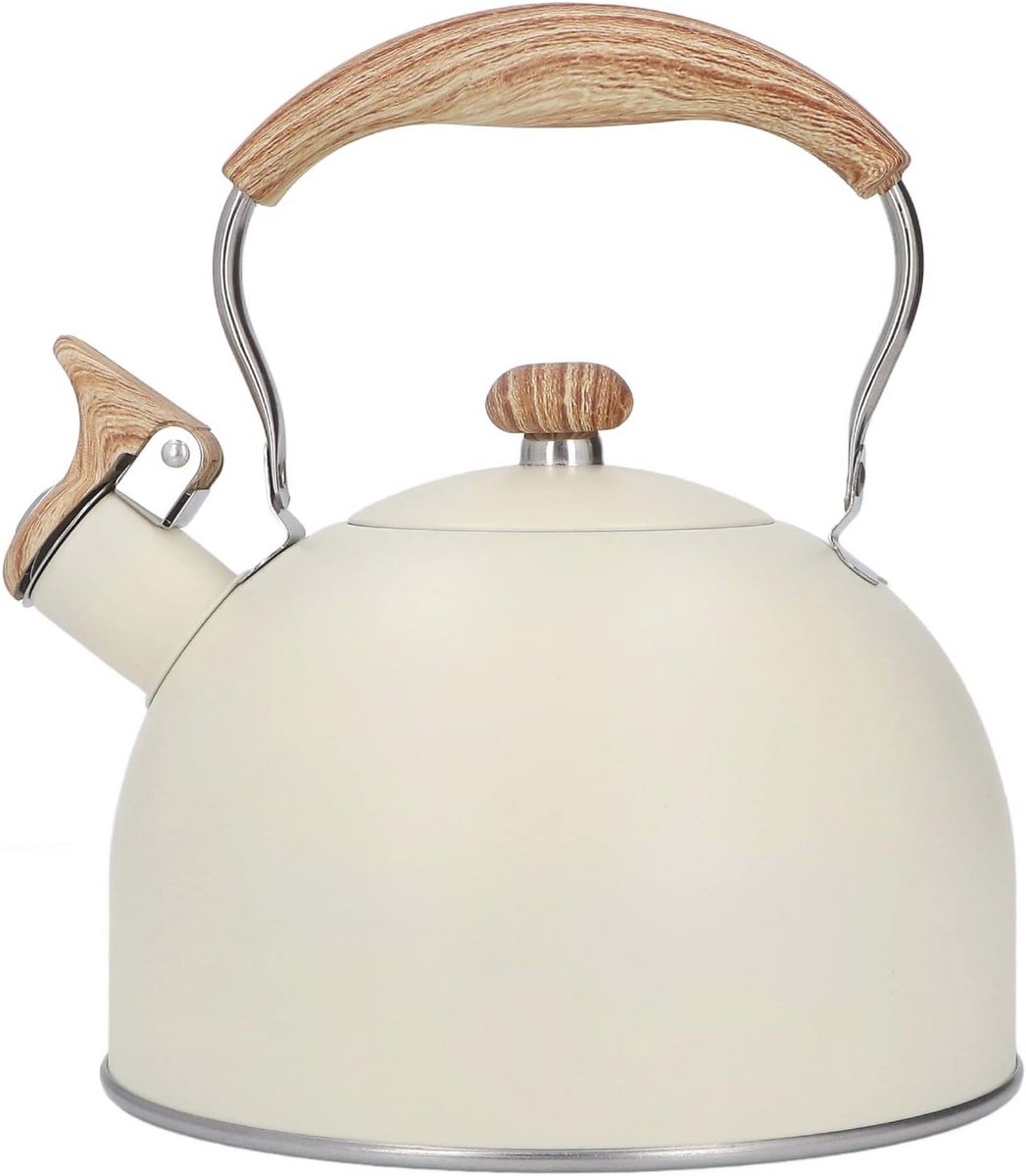 Stijlvolle Beige Fluitketel 2.5L RVS met Ergonomisch Handvat