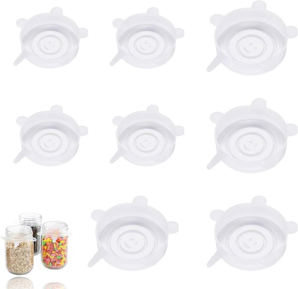 Rekbare Siliconen Deksel Set voor Kommen en Glazen - Transparant 6,5/9 cm - 8 Stuks